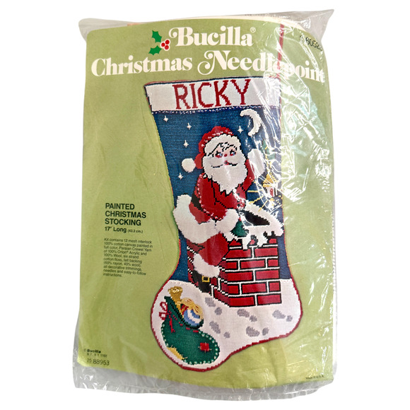 Bucilla Stocking Kit Painted Christmas Needlepoint 60522 Santa Vintage NOS READ - Picture 2 of 6